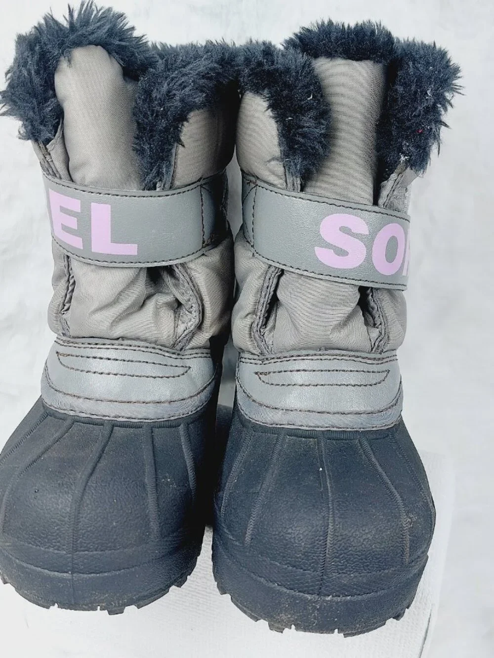 Sorel Girl's Gray Black Snow Commander Faux Fur Ankle Winter Boots Size 11